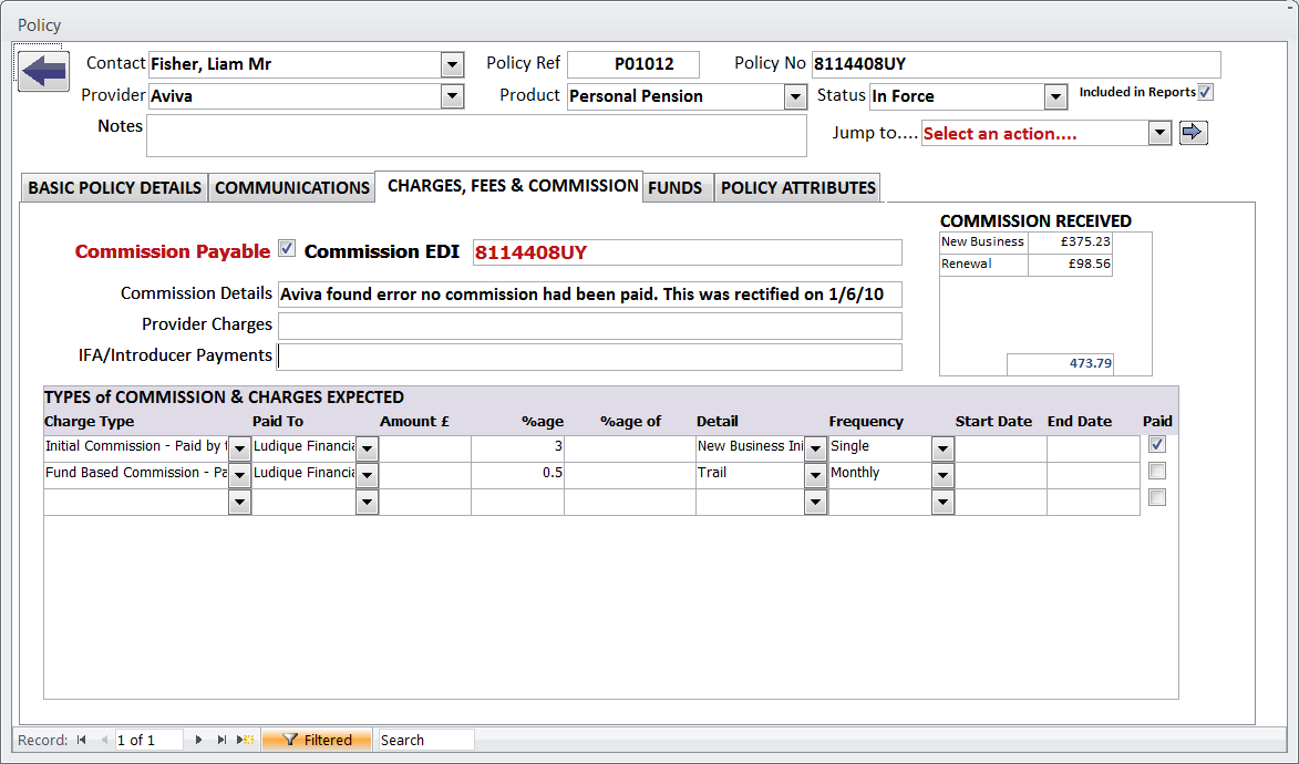 Total Commission per Policy